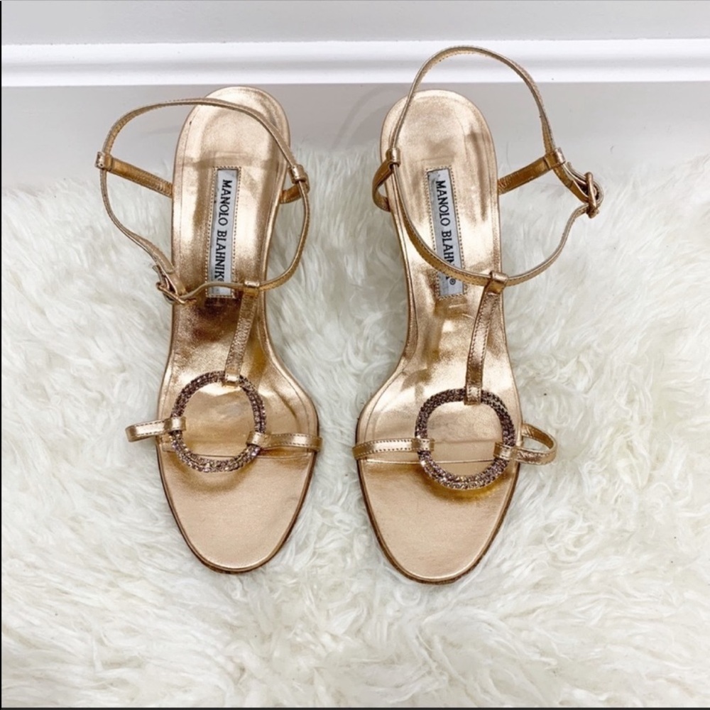 Manolo Blahnik Yeta rose gold crystal ring Sz 8 - Picture 2 of 8